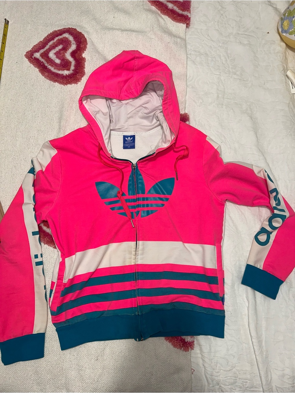 adidas Hot Pink & Teal Trefoil Zip-Up Hoodie